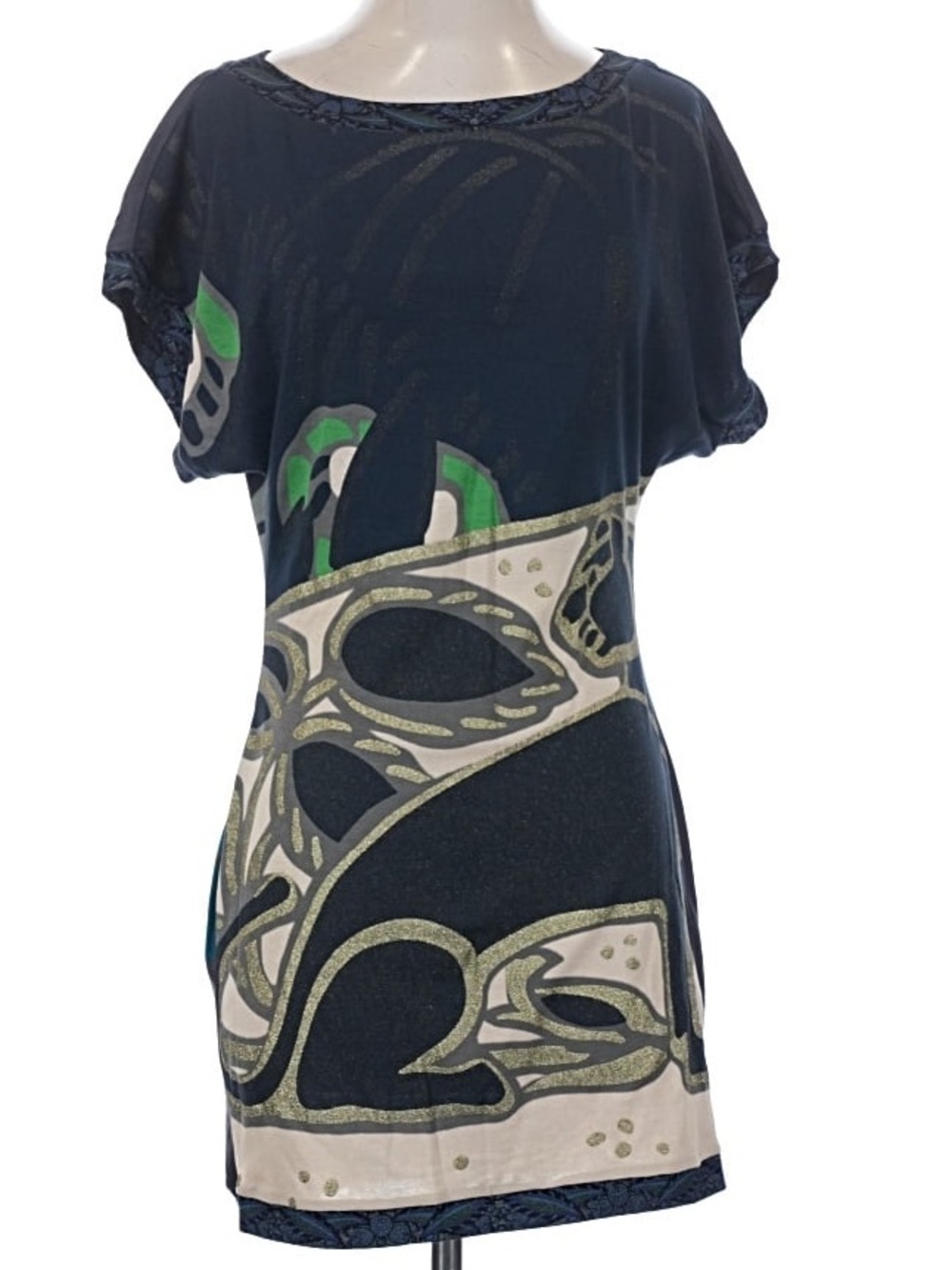 Vintage Custo Barcelona Mini Dress Size XS Feline/Tree Print Blue/Gray Y2K Retro
